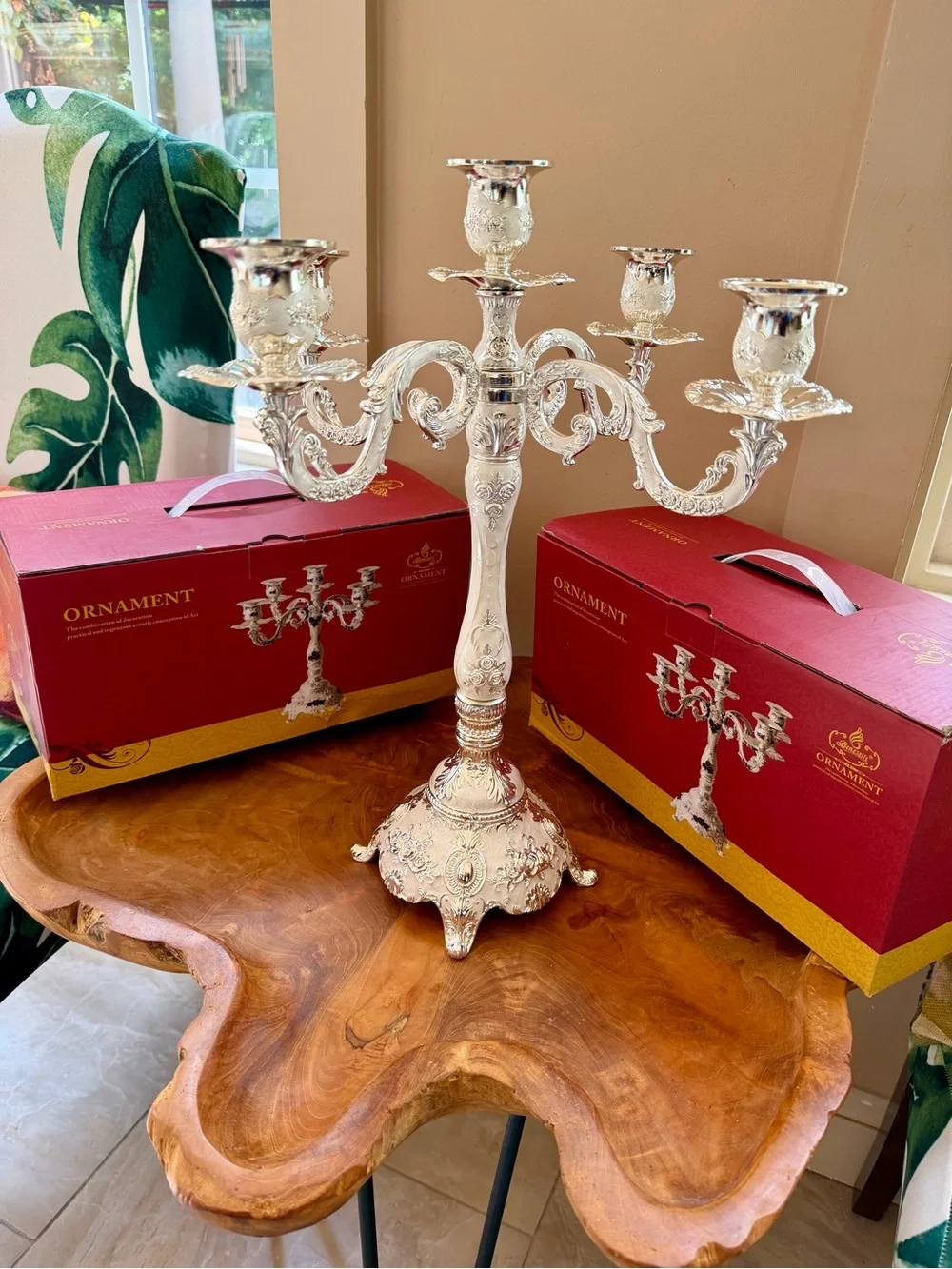 2 BENESRFIT Silver White Enamel 5 Arm Candelabra Candle Holder European Wedding
